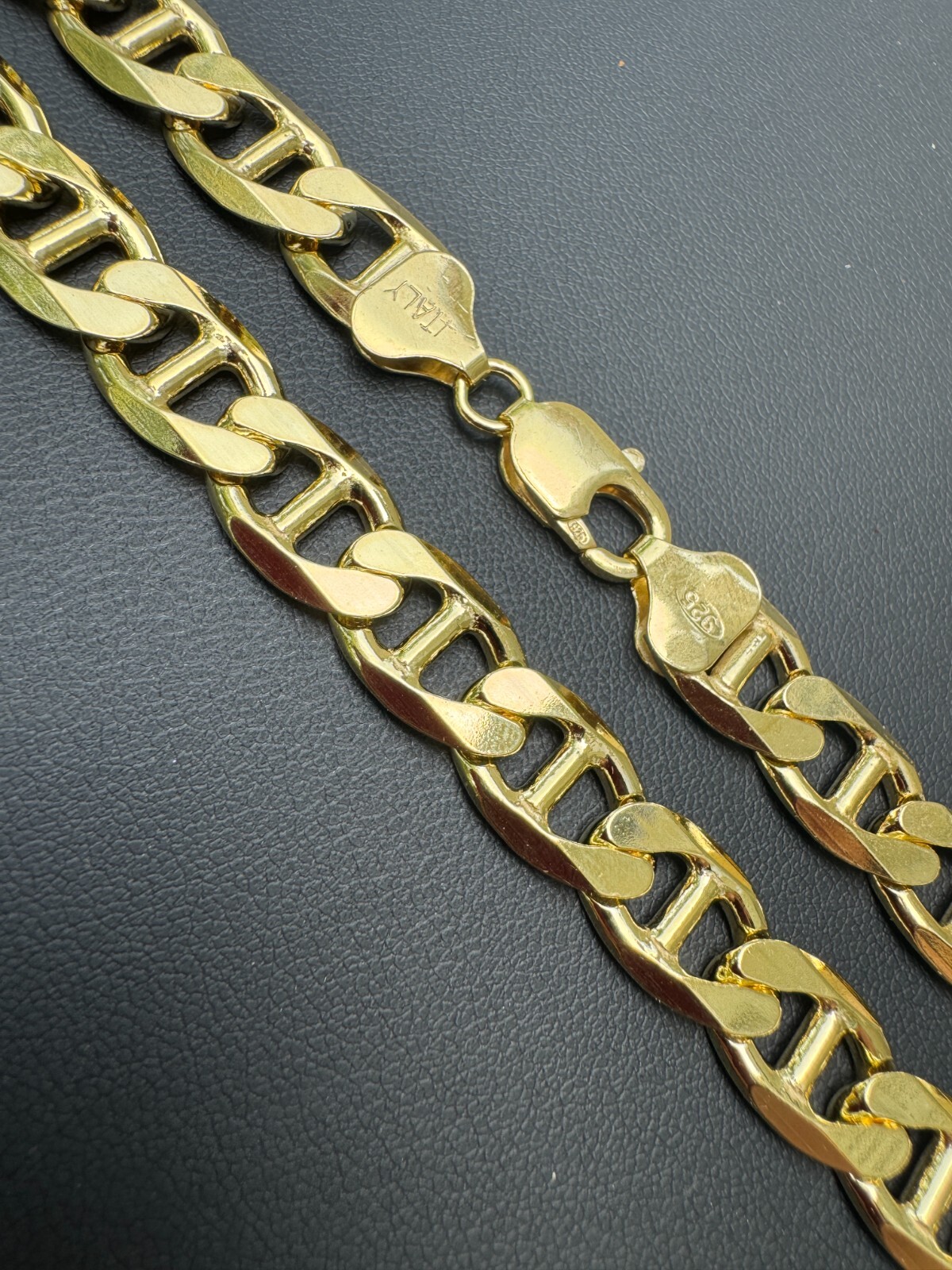14k Gold Plated Solid 925 Sterling Silver Mariner Chain Necklace Bracelet ITALY