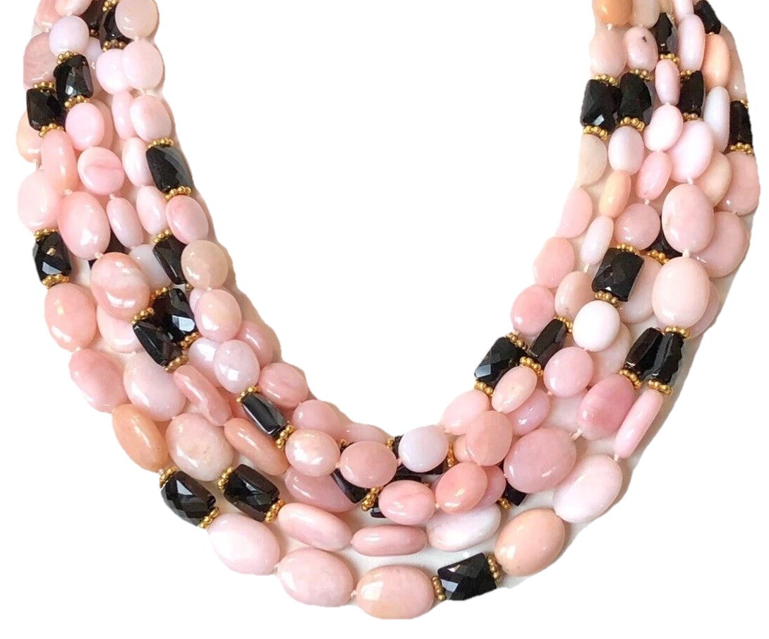 JADED JEWELS NYC NECKLACE Pink Quartz Stone 22k GOLD Plated Multi Strand 16”