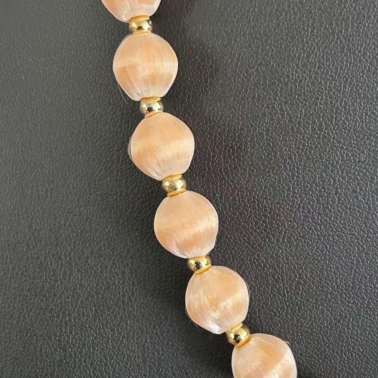 Vintage Peach Pink Silk Satin Thread Wrapped Bead Single Strand Necklace 30″