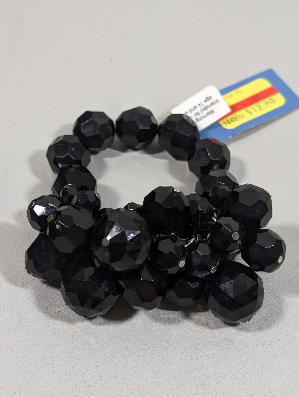 Simply Vera Wang Black Faceted Round Bead Cluster Chunky Stretch Bracelet 6.5 in