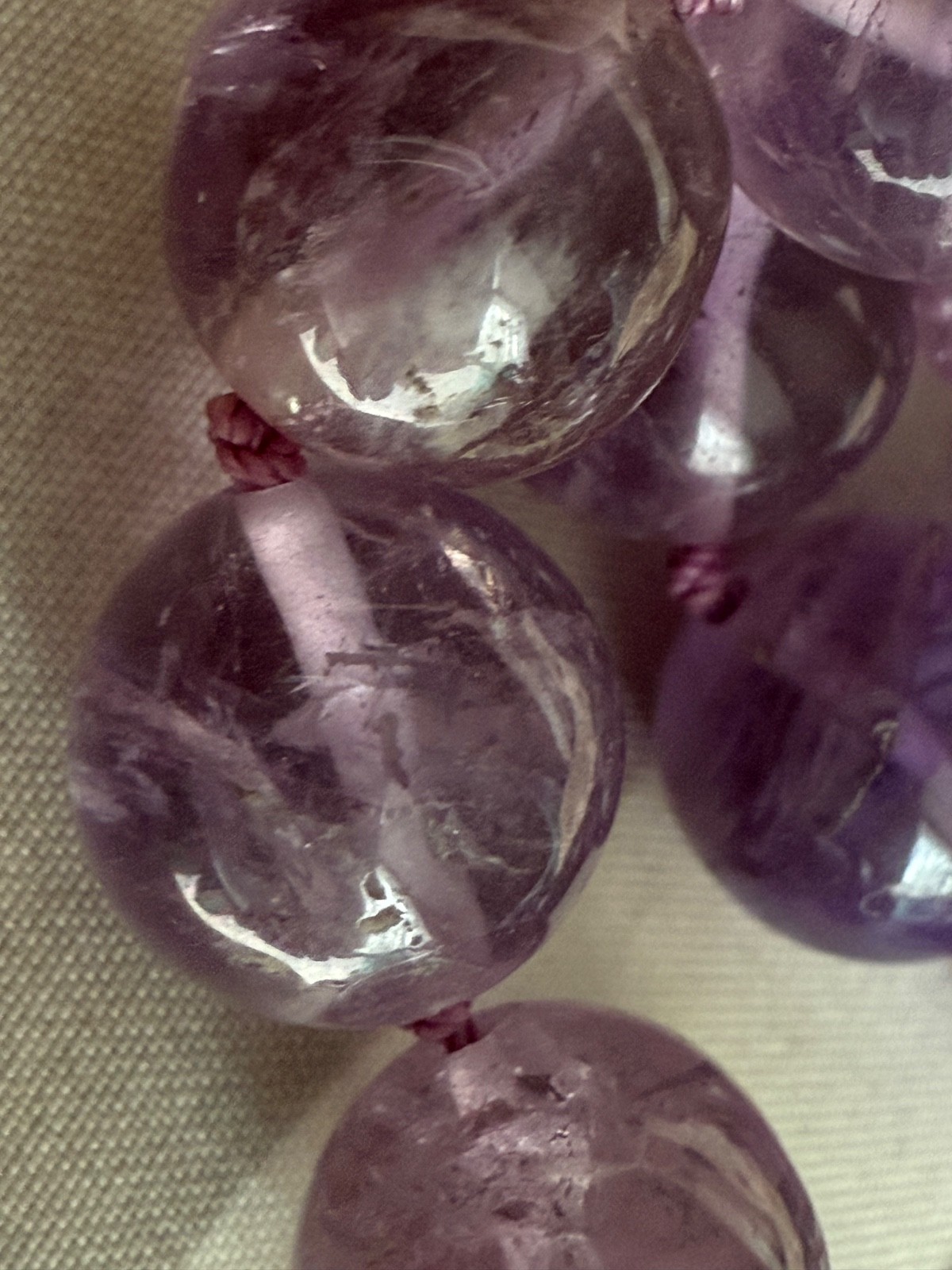Hand polished amethyst 41 beaded graduated knotted 21.5” necklace