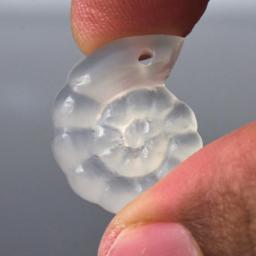 Ammonite Design Carved White Chalcedony Gemstone Focal Bead drilled 4.10 g
