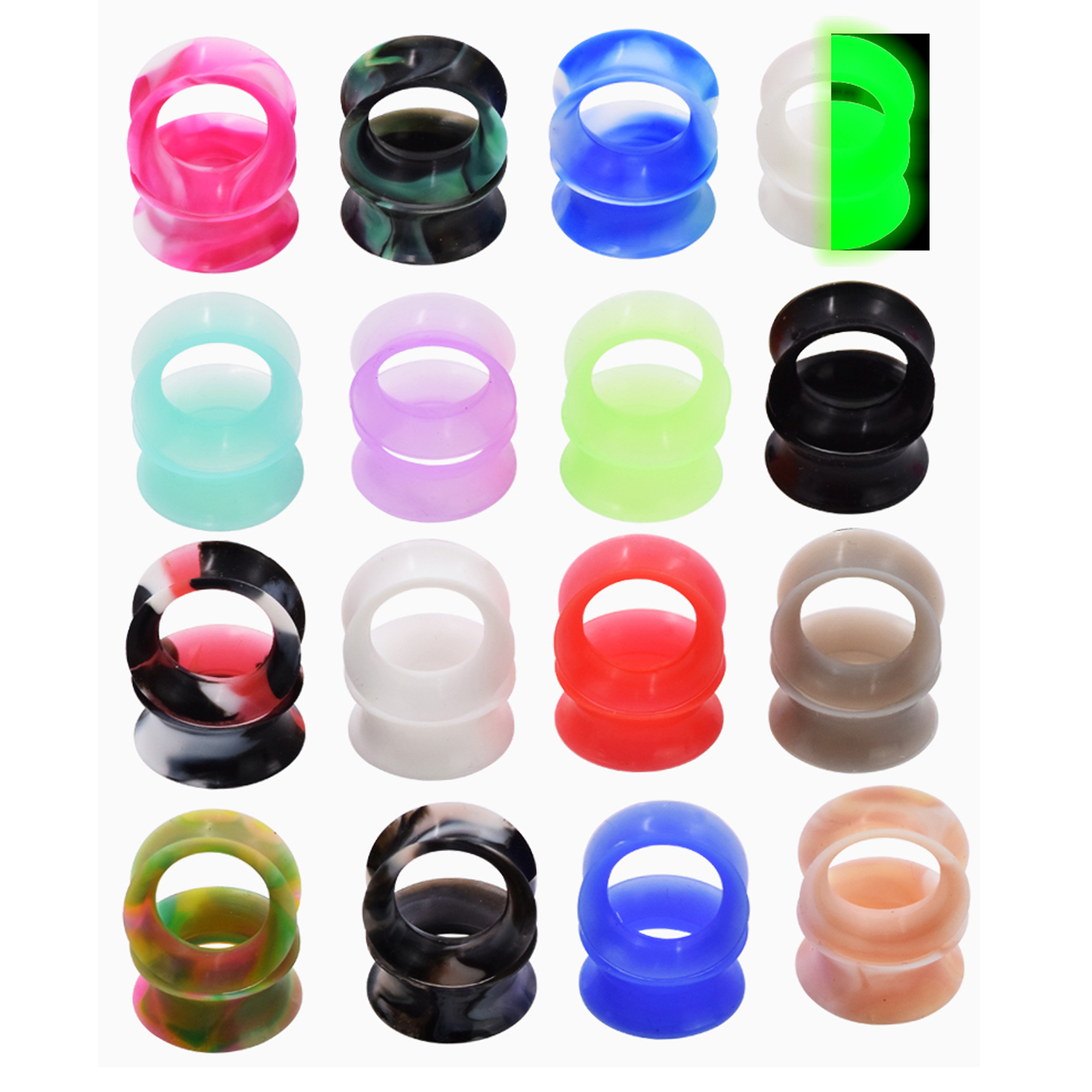 36× Thin Silicone Ear Gauges Soft Flexible Tunnels Plugs Earskin Earlets 2g-3/4″