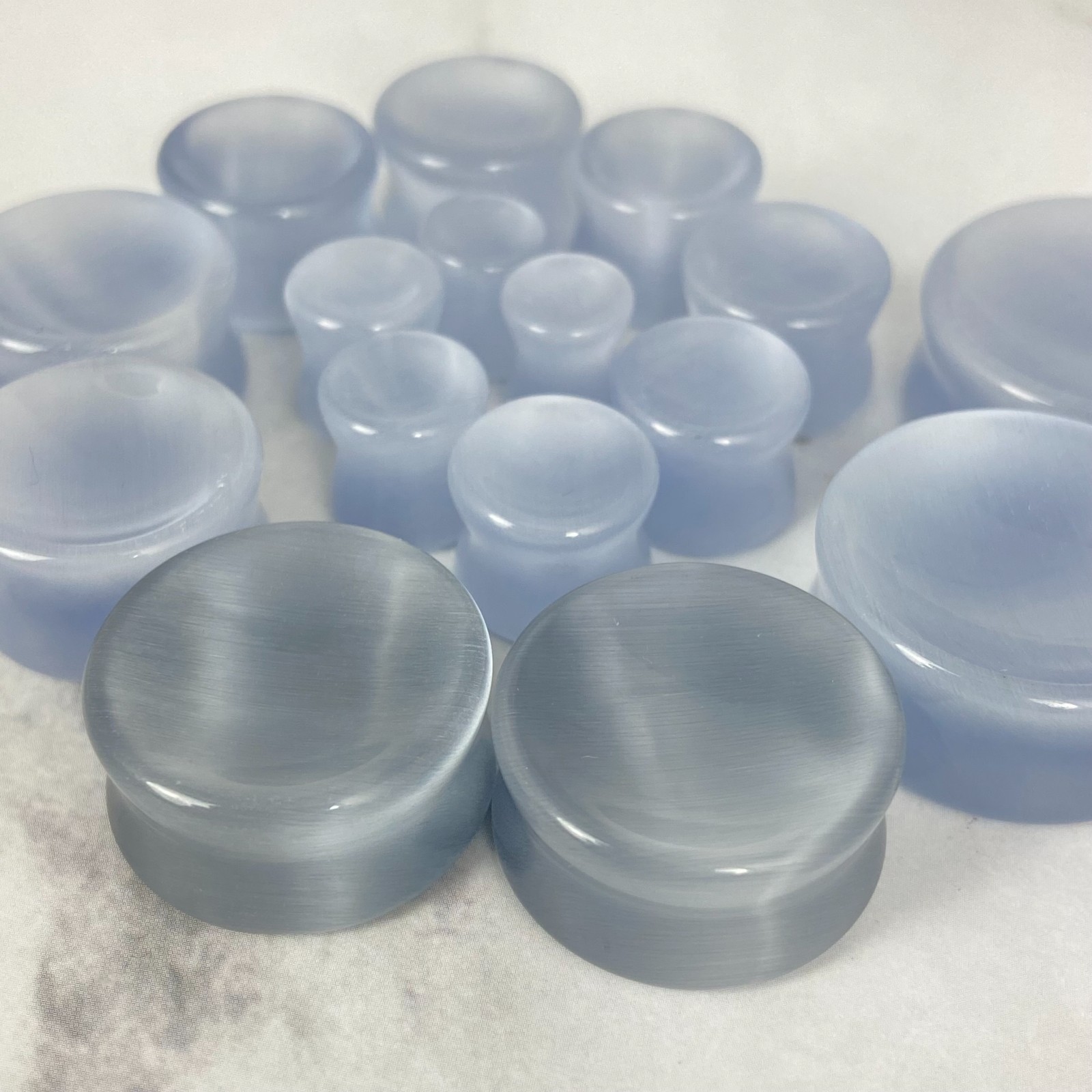 Gray Cat Eye Stone Concave Double Flare Plugs (STN-673) gauges PICK SIZE
