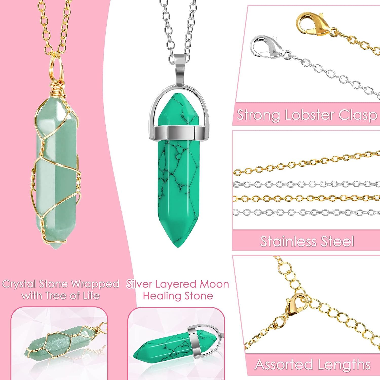 Chakra Crystal Hexagonal Pendants Natural Quartz Stone Healing Pendant Necklace