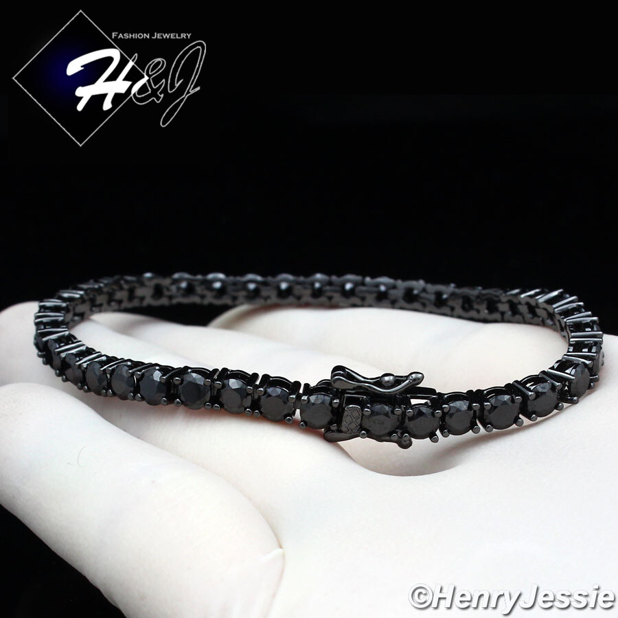 7″-8.5″MEN WOMEN ICY BLING CZ 4MM 1 ROW TENNIS 14K BLACK GOLD PLATED BRACELET*B2