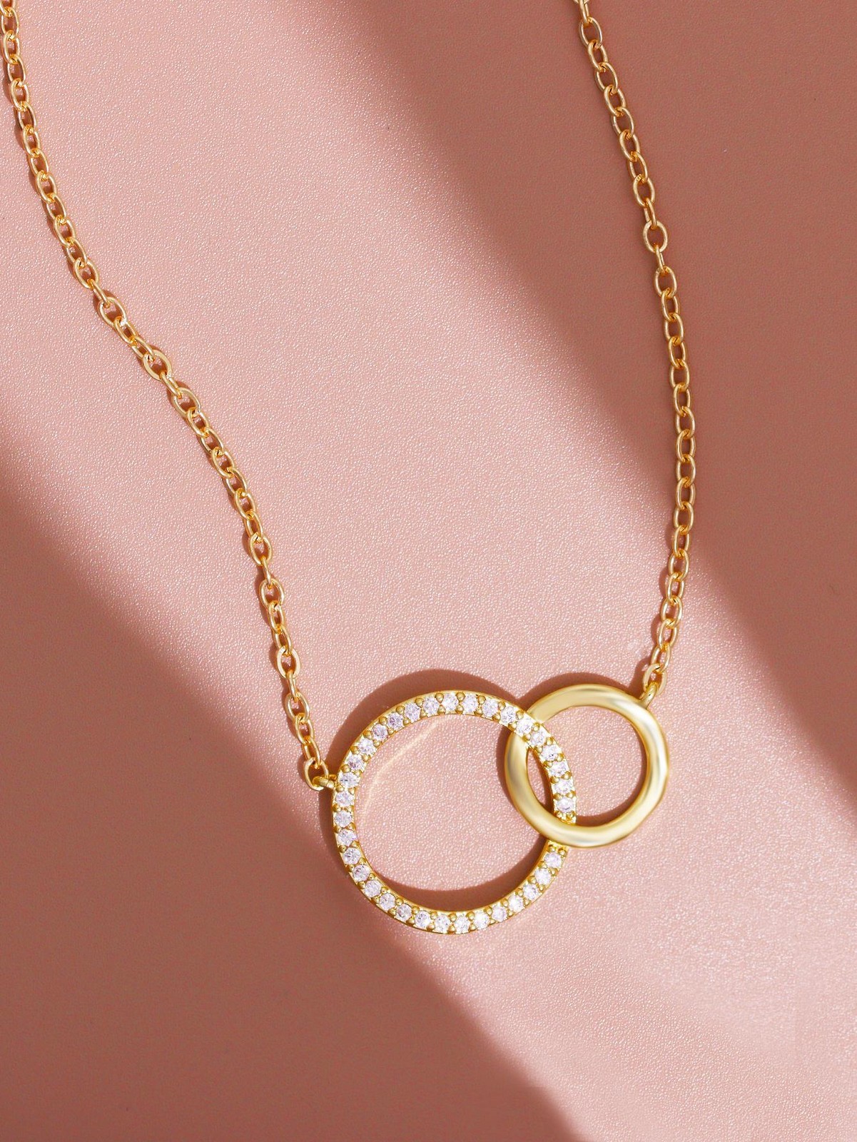 Necklace Stainless Steel Double Circle Pendant Thin Chain for Women Jewelry