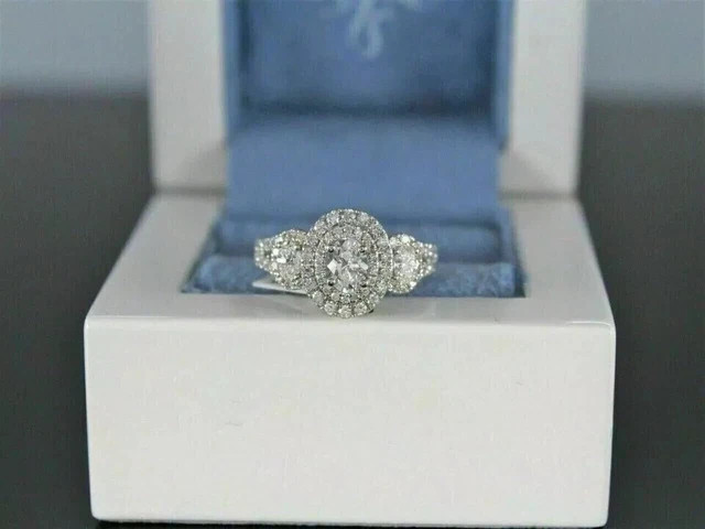 14K White Gold Plated 2.50CT Oval Cut Moissanite Halo Wedding Engagement Ring