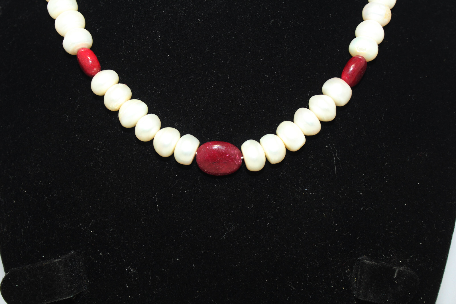 Designer Necklace Strand Ruby Manik Bead Gem Stone & Freshwater Pearl E977