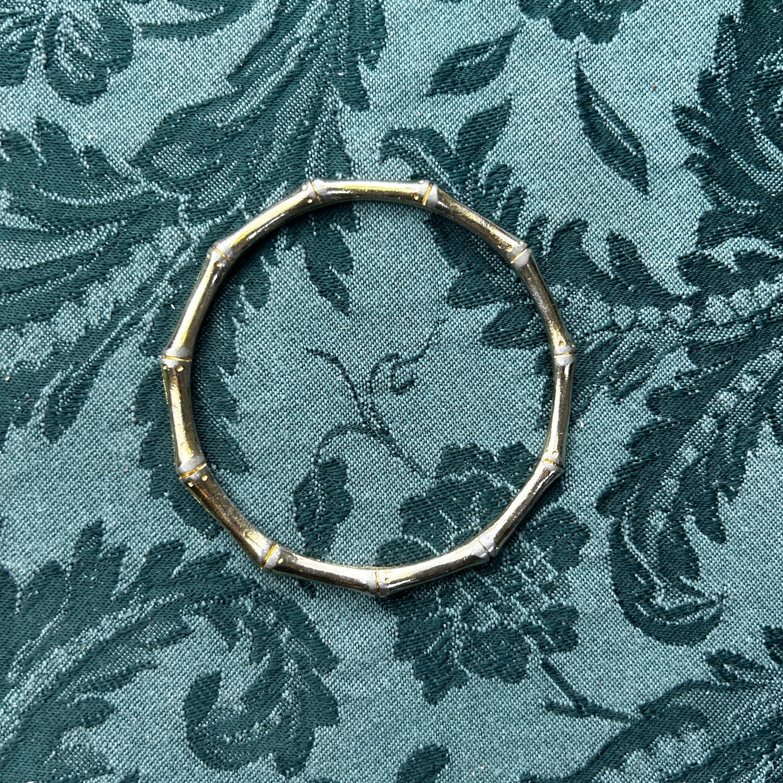Vintage Silver Tone Bamboo Style Stretch Bangle Bracelet
