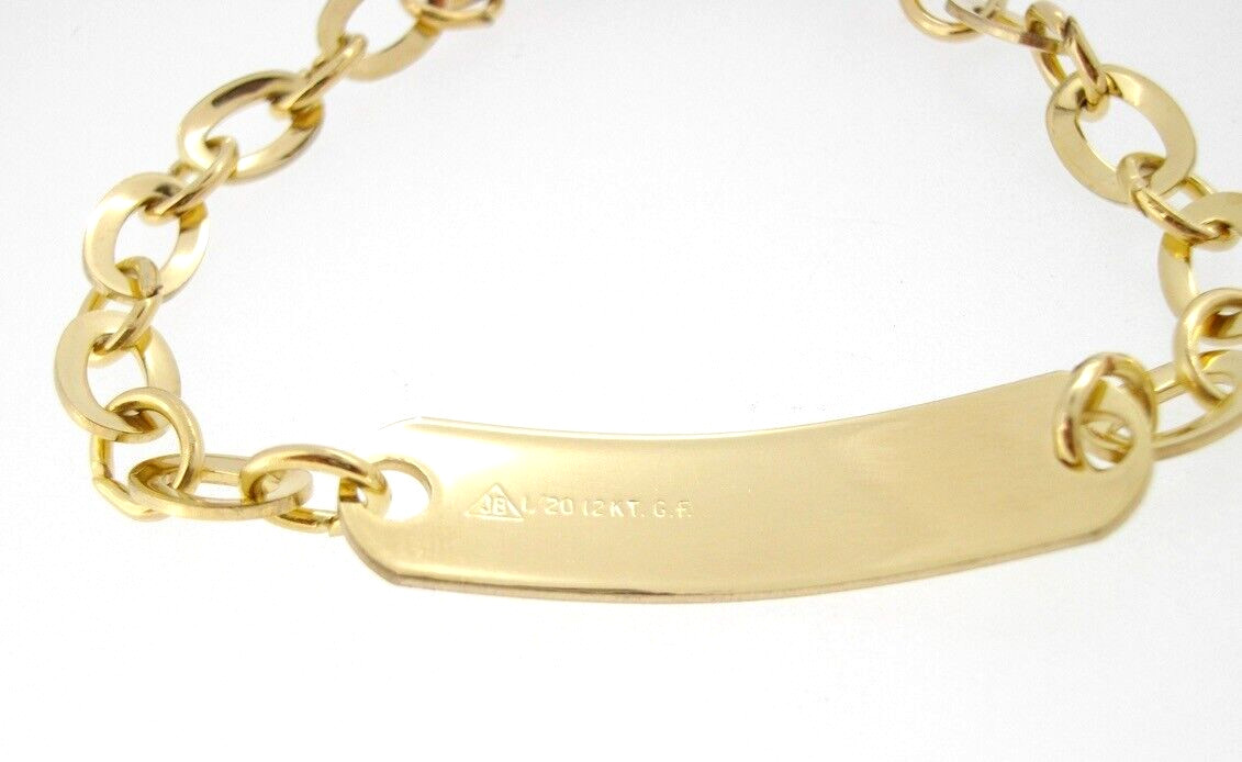 Bracelet JB Gold Filled ID Identification Rectanglular Plaque Links 6.5 inches