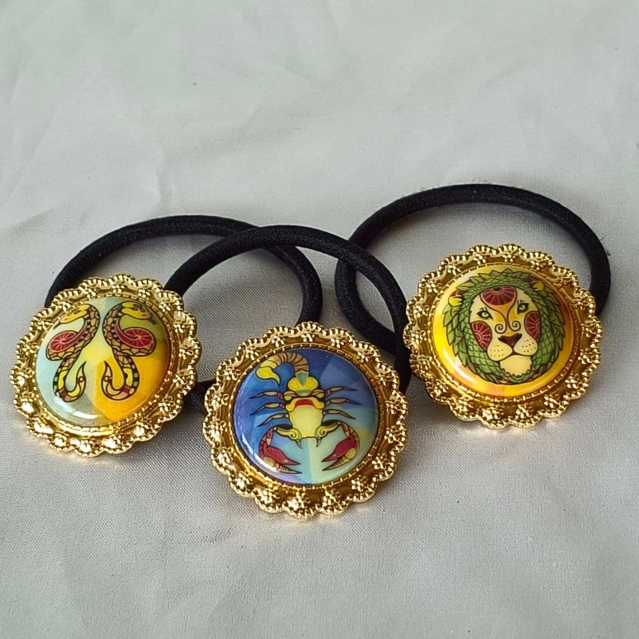 3pcs Vintage Ceramic Hair Ties Aesthetic Gold Frame Ponytail Holders