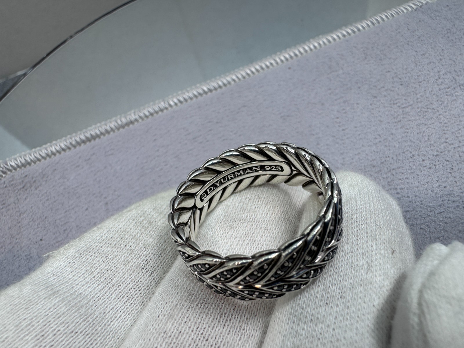 David Yurman Sterling Silver Men’s Diamond Chevron Pave Band Ring 9mm – Size 11