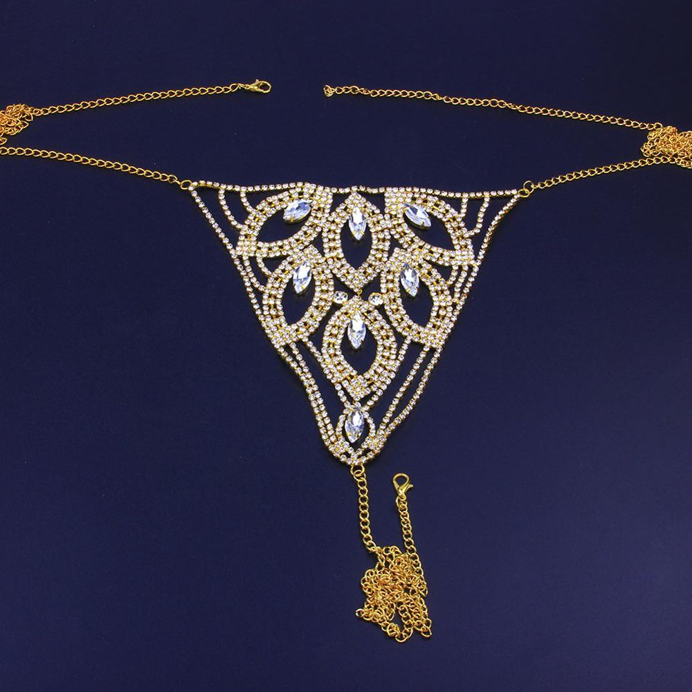 Bling Rhinestone Panties Body Chain Crystal Thong Women Bikini Body Jewelry Ling