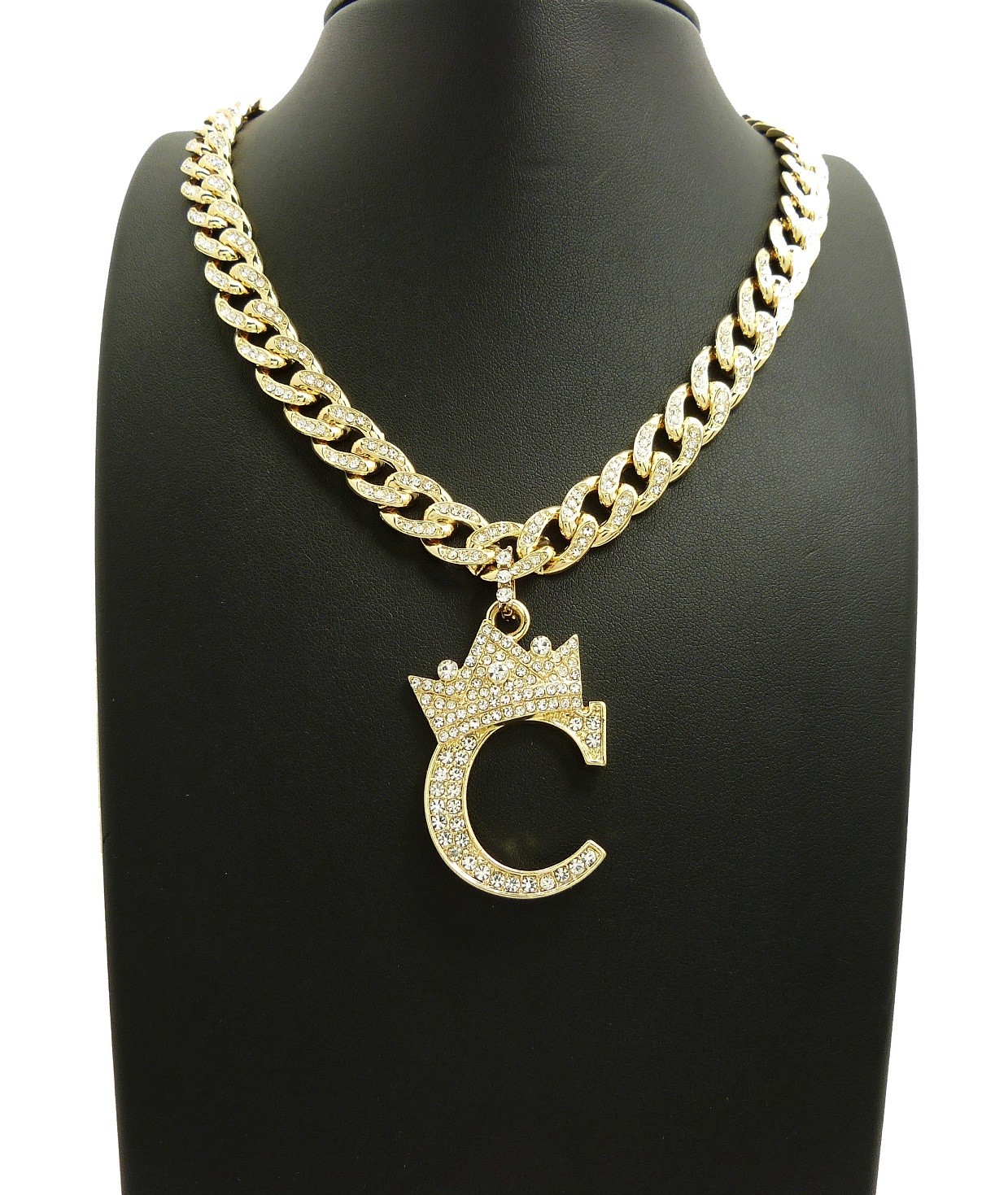 Initial Alphabet Letter Pendant 10mm 18″ Stone Filled Cuban Chain Necklace