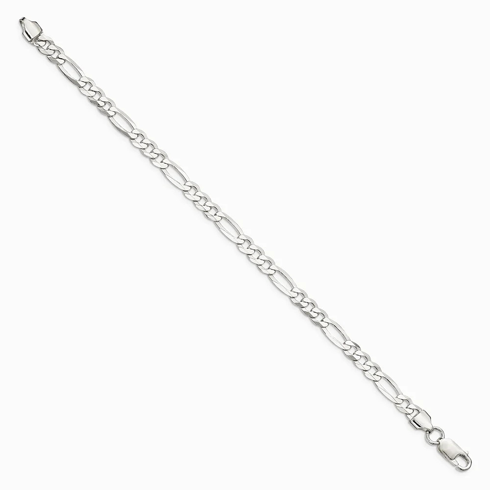 Sterling Silver 5.5mm Lightweight Flat Figaro Chain Bracelet 7″-9″