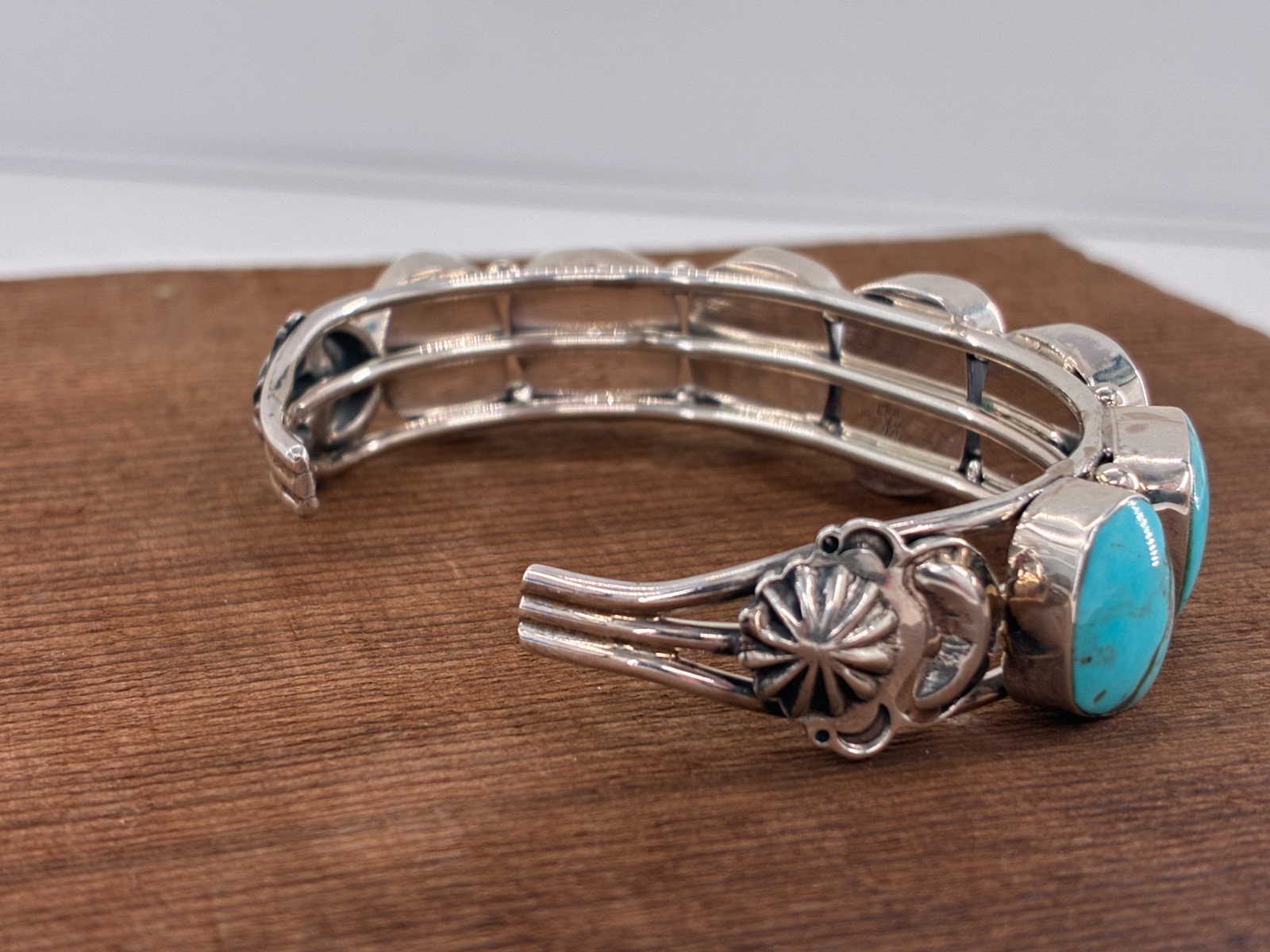 Chaco Canyon Kingman Turquoise 7 Stone Cuff Sterling Silver Bracelet Size 6.25in