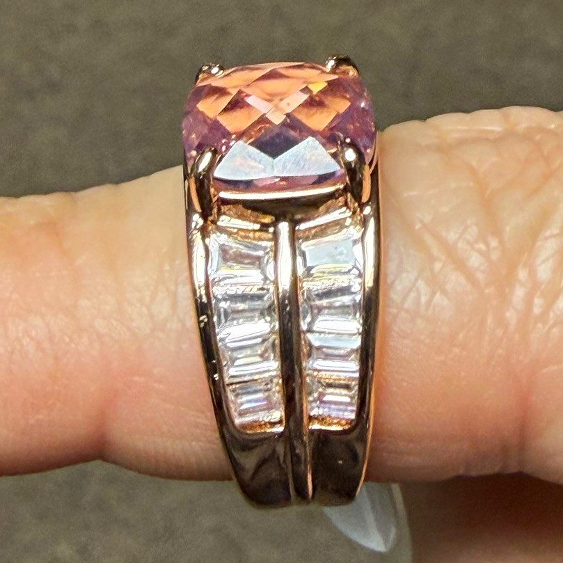 Bomb Party Big Boss Energy RG76996 Lab Peach Morganite Ring Rose Gold Plt Sz 8