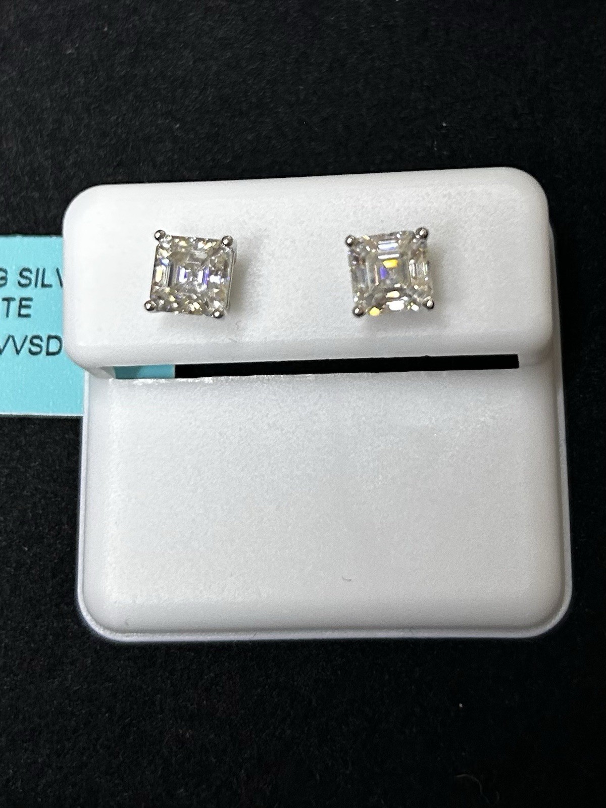 925 Sterling Silver Moissanite Square Stud Earrings 2.42 CTW Push Back