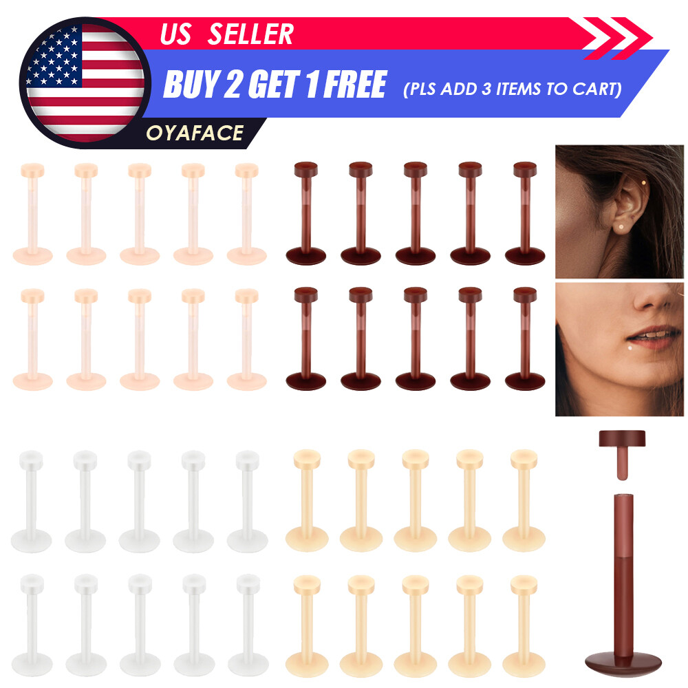 10PCS 16G Push Top Earring Piercing Flat Lip Rings Labret Retainer 8mm/10mm Bar