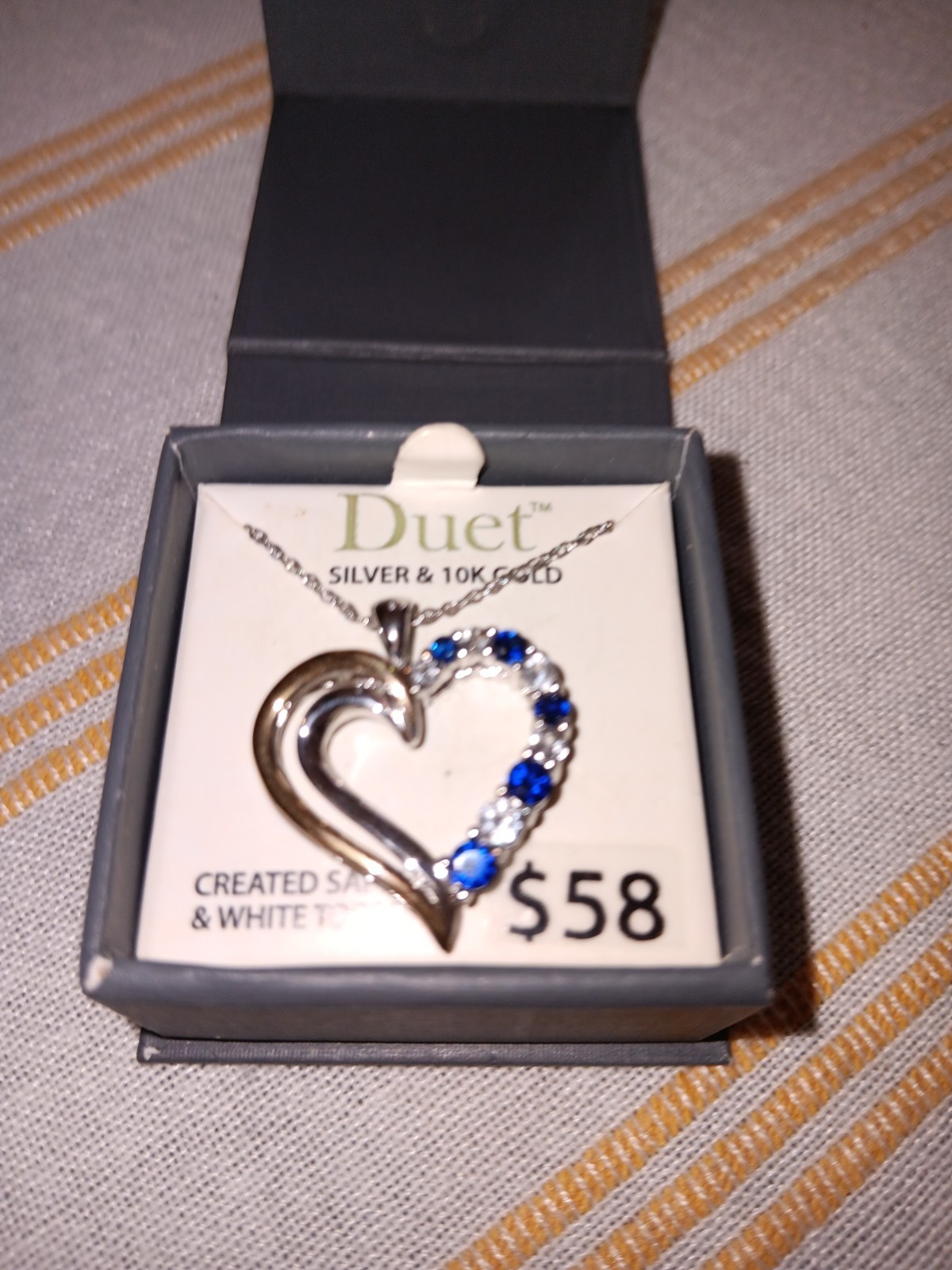 Duet Jewelry Sterling Sliver 10 Kt Gold Sapphire And White Topaz Necklace 18…