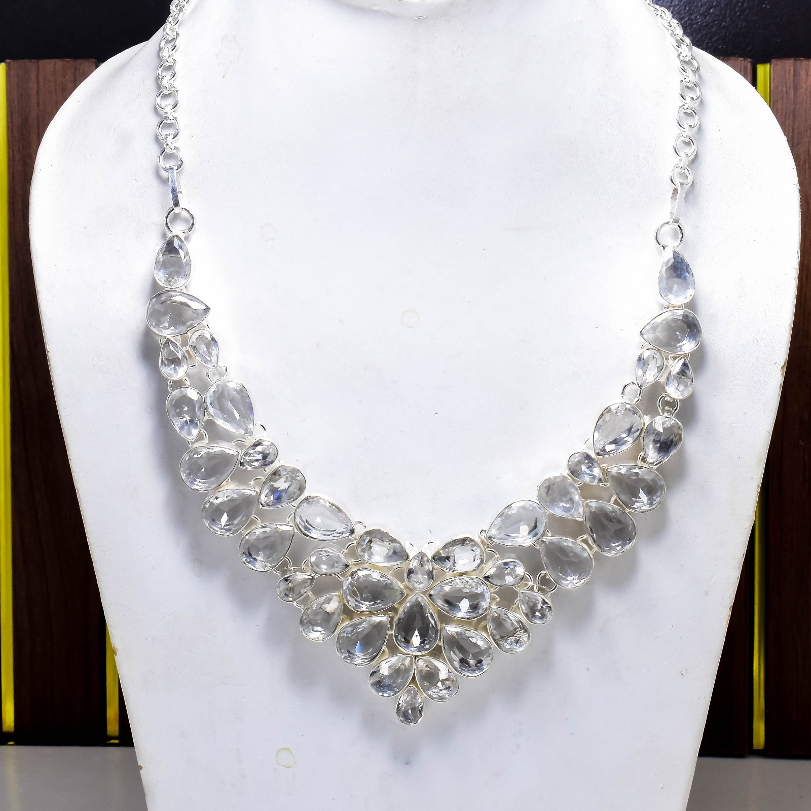 925 Sterling Silver White Topaz Gemstone Handmade Jewelry Necklace Size-18″
