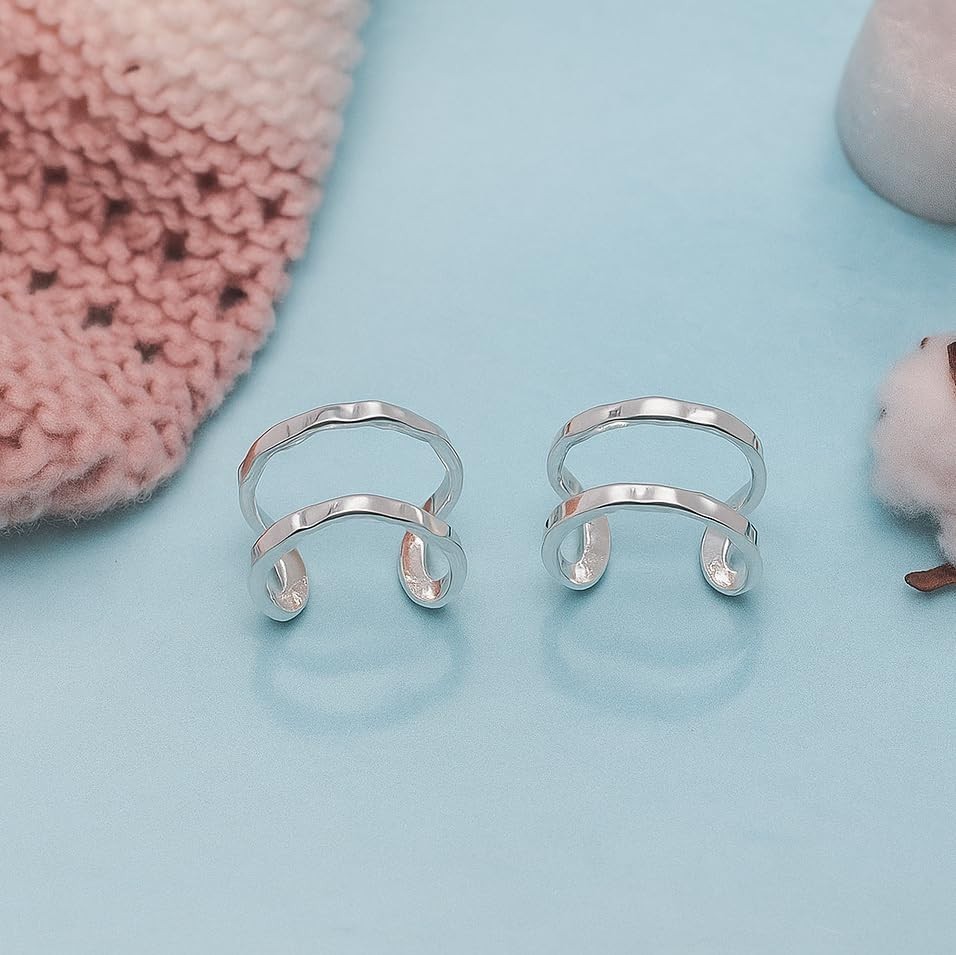 925 Sterling Silver Hammered Ear Cuff-Set for Non-Pierced Earring for Women 12mm