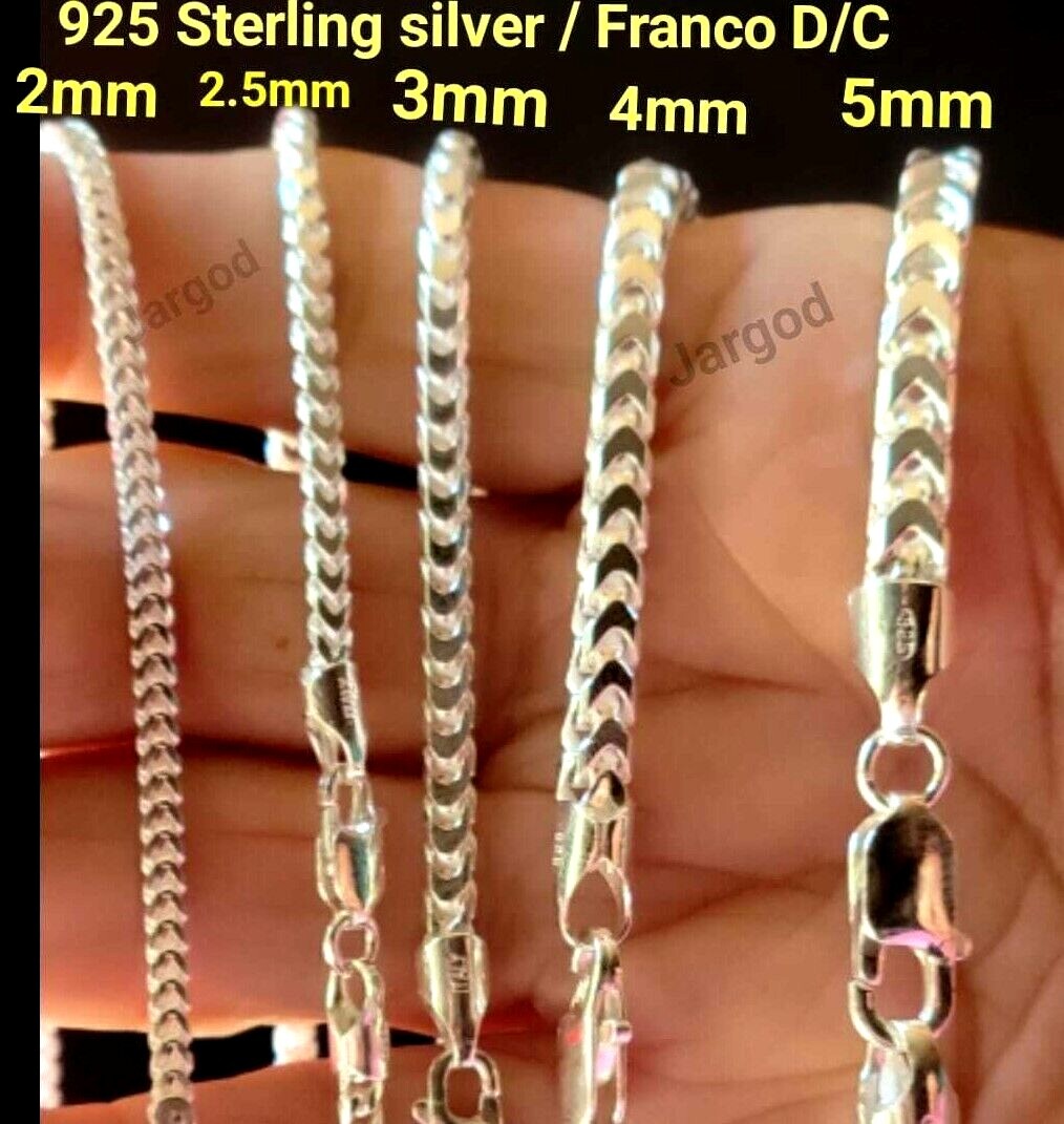 Real Solid 925 Sterling Silver Franco Diamond Cut Chain Necklace Italy Jargod