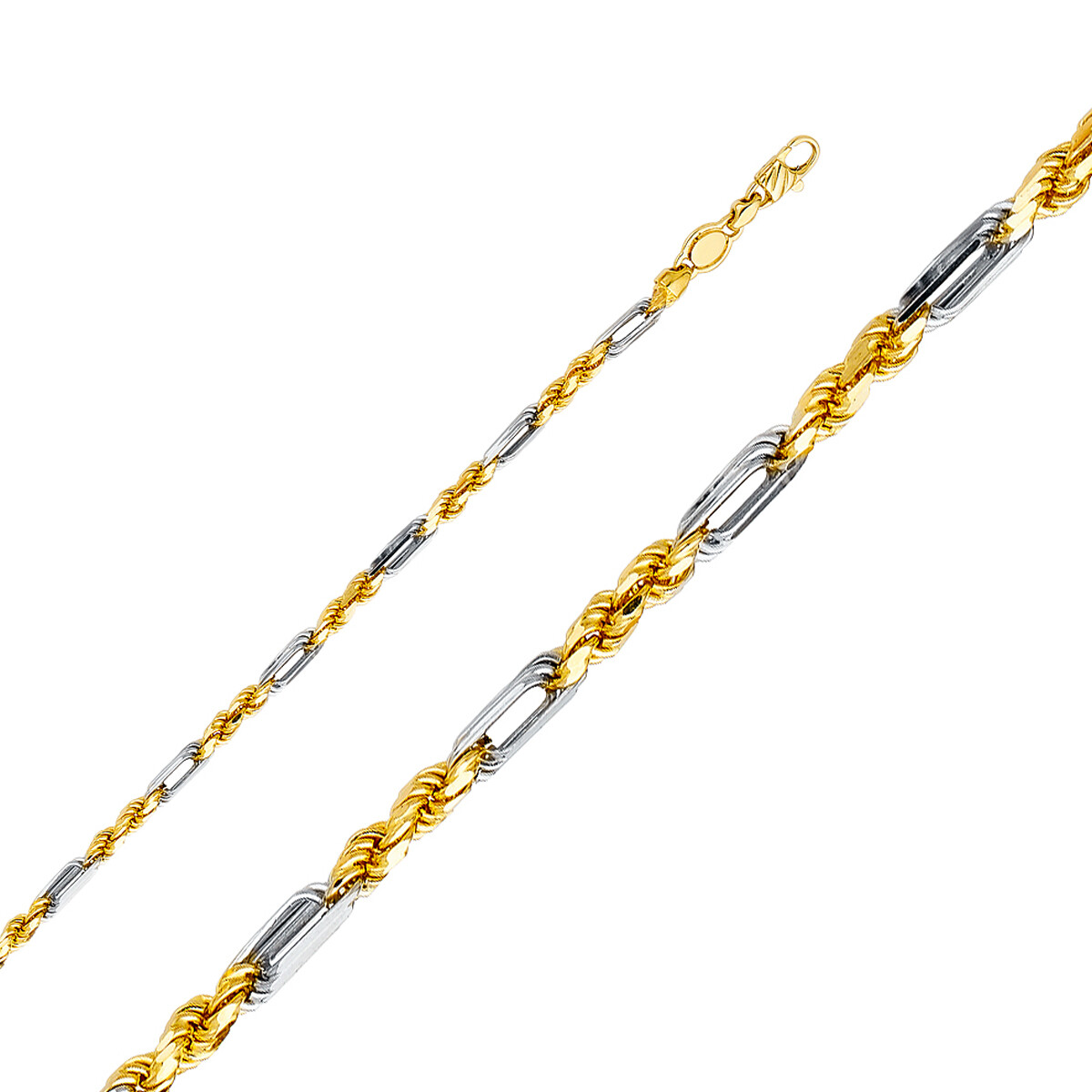 Mens 14K Solid Two Tone Gold 3.5mm Figarope Chain / 8″- 26”