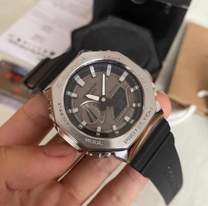 Casio GA2100 G-Shock Silver Case Black Dial Sports Watch With Box