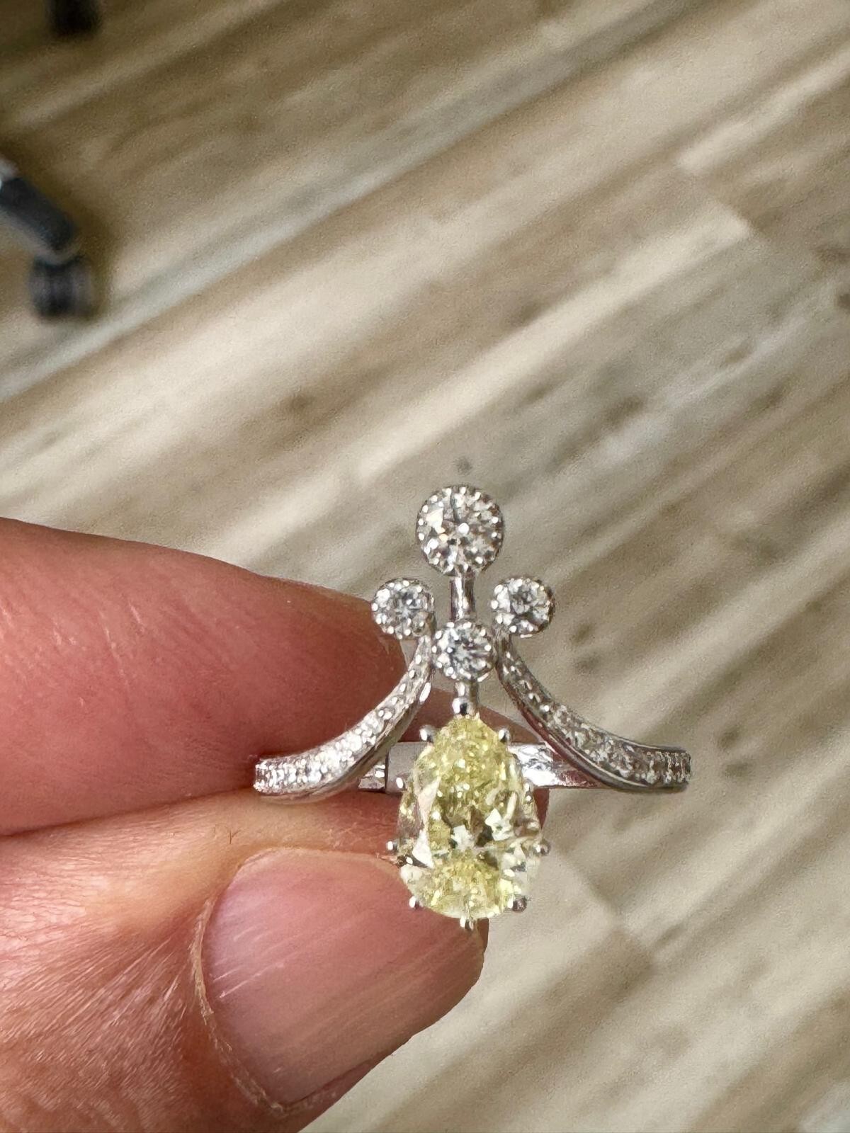 Natural 1.56 Ct Light Yellow & White Diamond Ring 14K White Gold E VS1