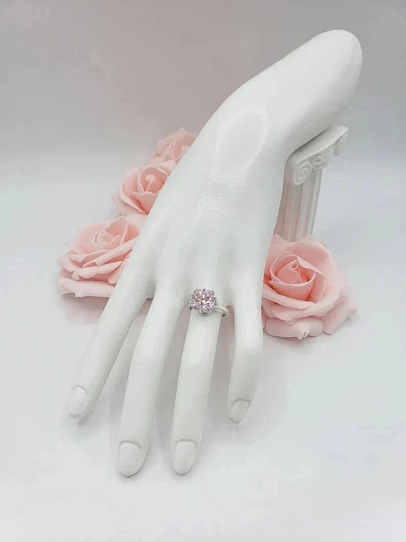 2.00Ct Lab Created Cushion Cut Pink Diamond Solitaire Ring 14K White Gold Plated
