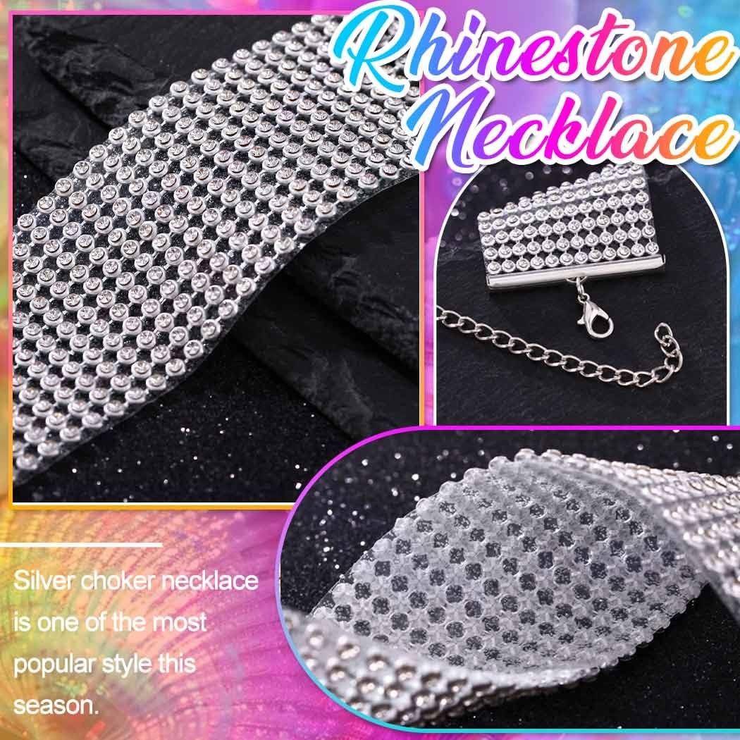 Rhinestone Necklace Jewelry Silver Crystal Wide Choker Necklace Sparkly Collar N