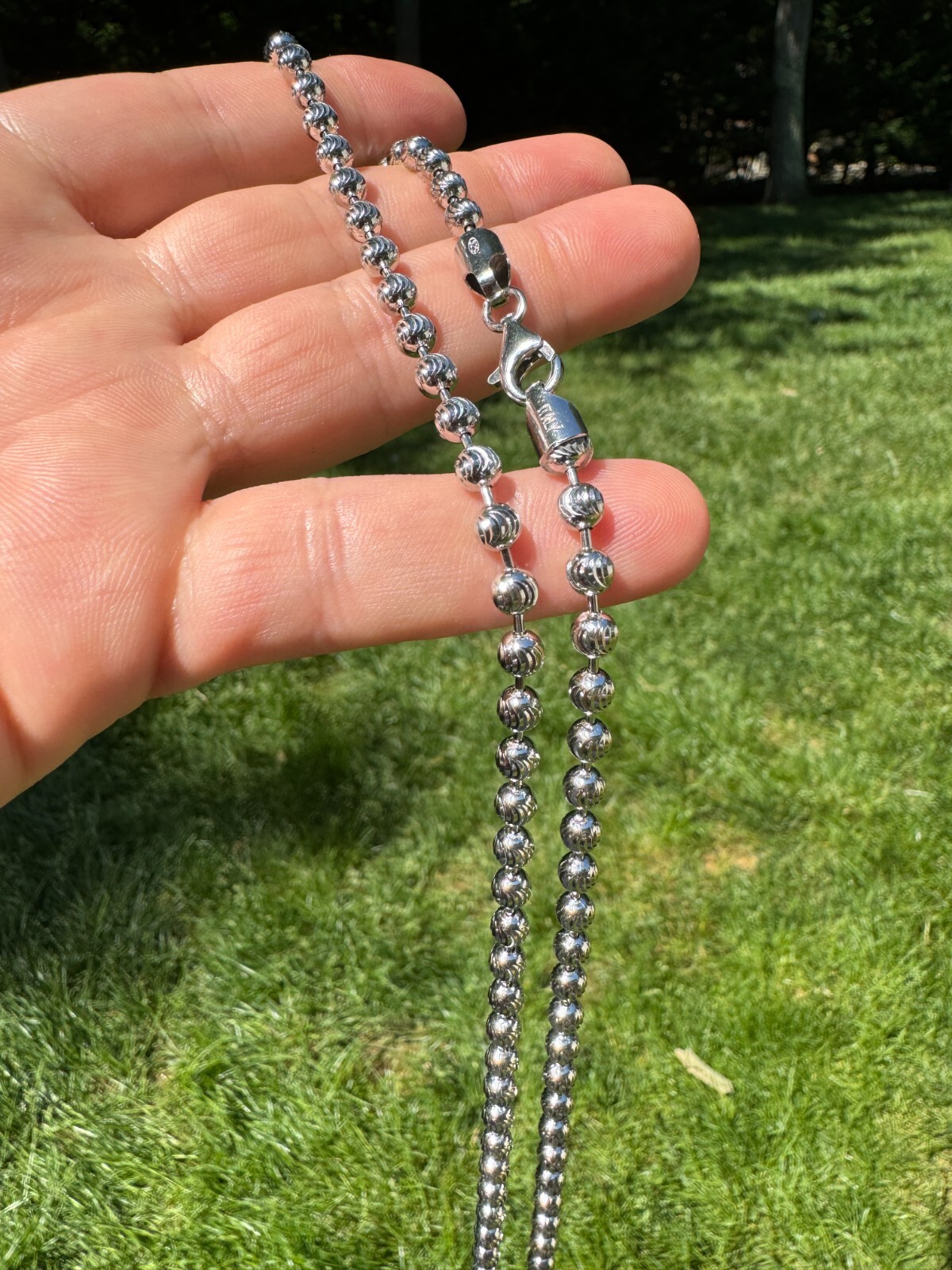 Ball Moon Chain Necklace SOLID 925 Silver Rhodium Finish Hip Hop Diamond Cut