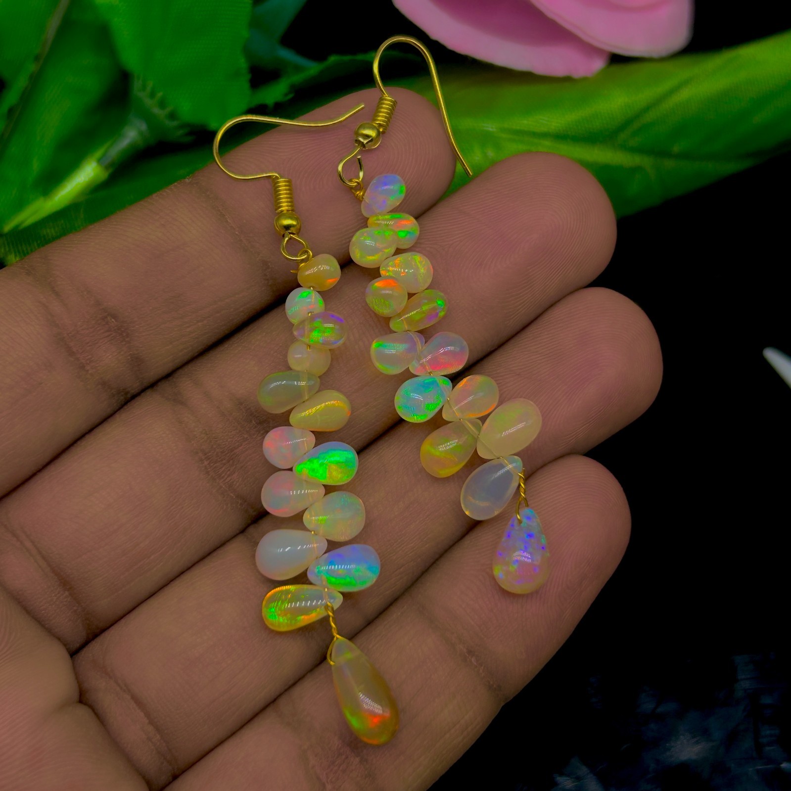 Natural Opal Gemstone Dangle Earring, Multifire Opal Drops Beads Earrings