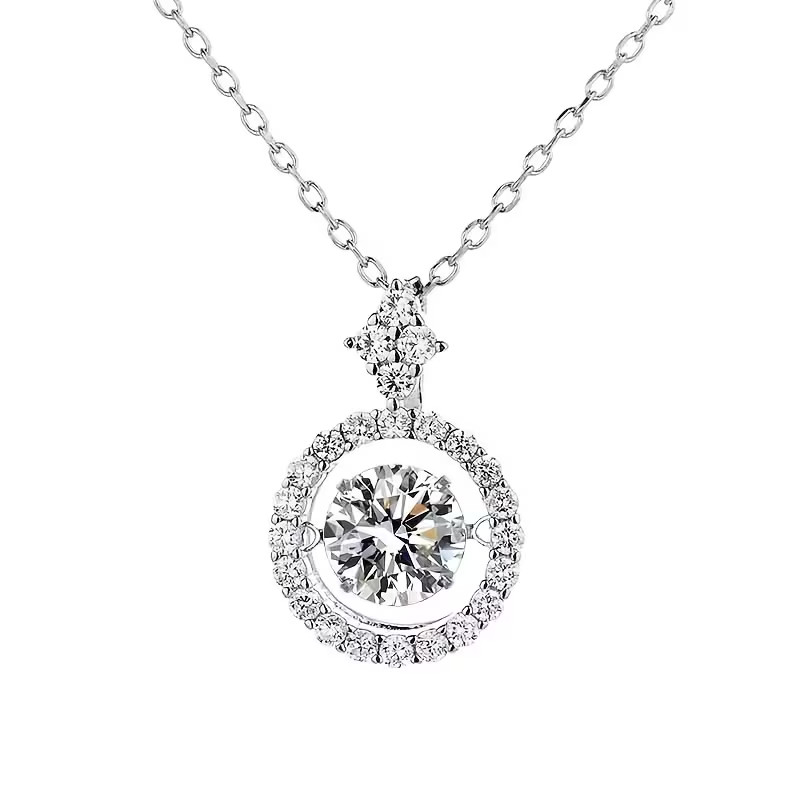 Dancing Stone Moissanite Necklace S925 Sterling Silver Pendant Heartbeat