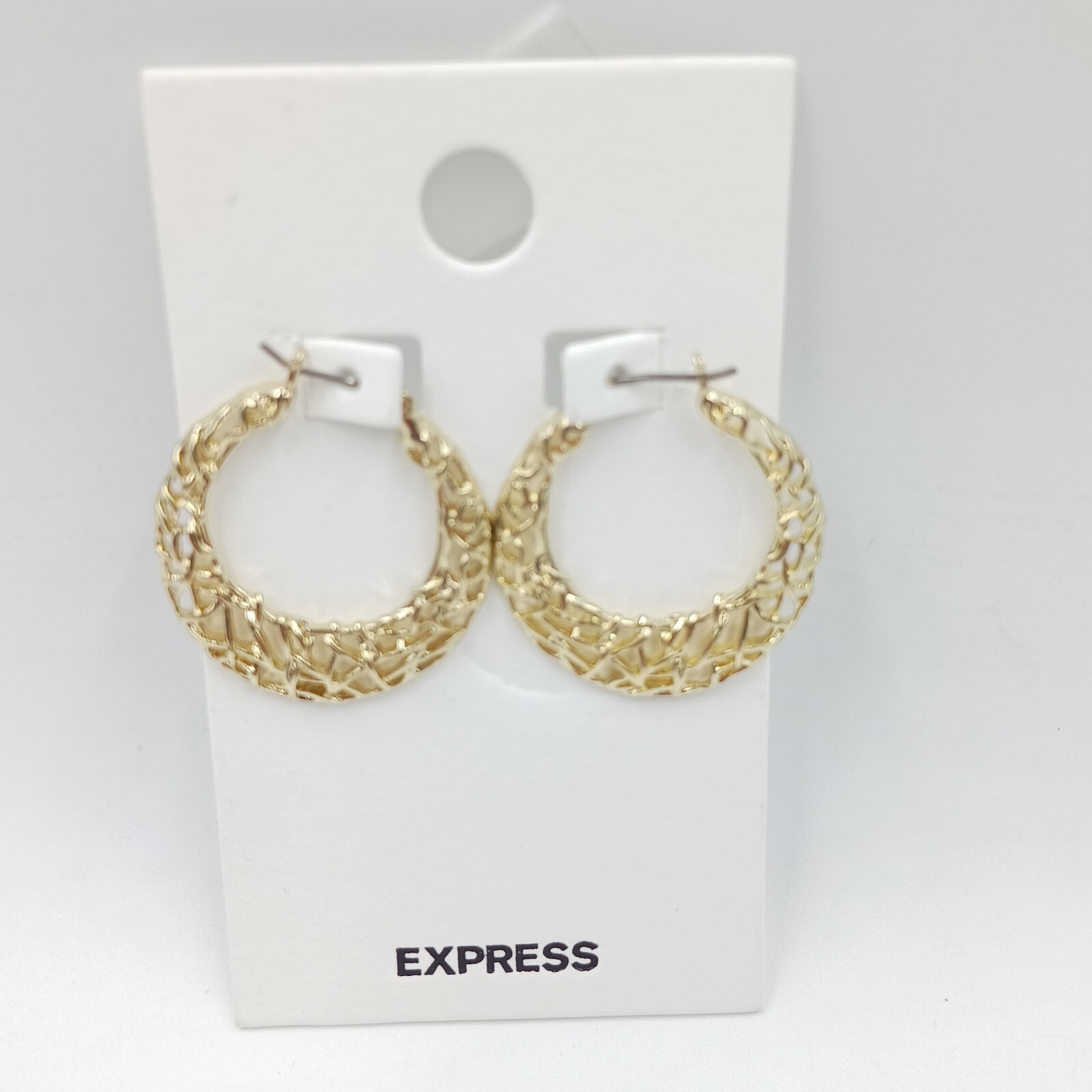 Express 1 1/8″ Wire Wrapped Snap Back Closure Hoop Earrings Gold Tone Shiny New