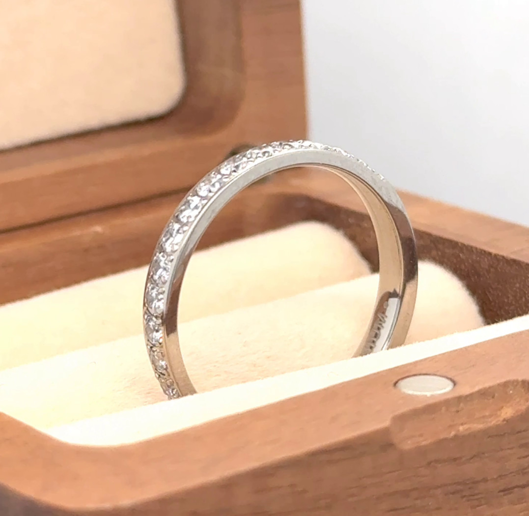 White CZ Inlay Stylish Ring Thin White Titanium Promise Band Valentine Day ring