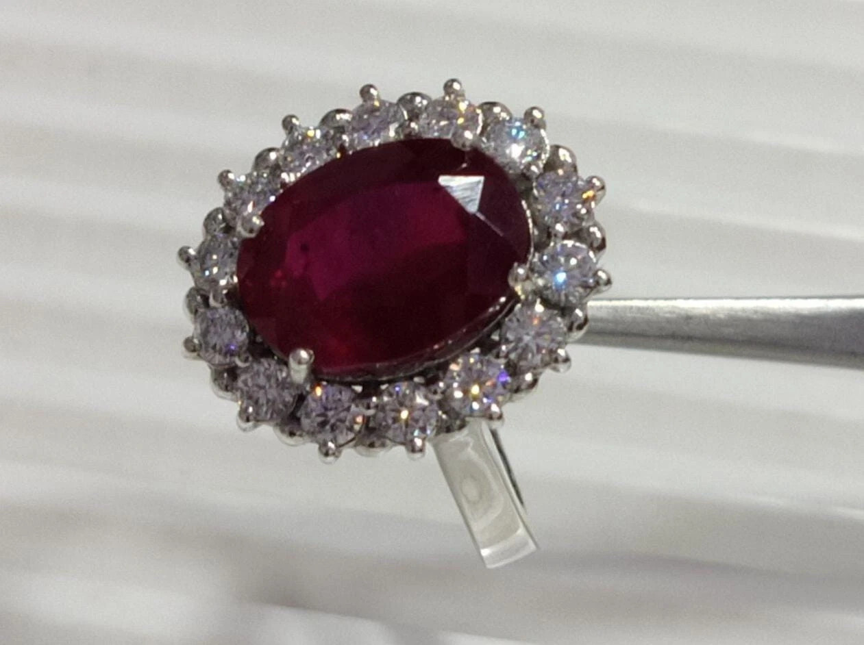 7.00 Ct Oval Cut Natural Ruby Diamond Engagement Ring 14K Solid White Gold 8