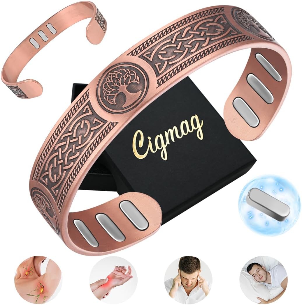 Men Women Bracelet Magnetic Therapy Arthritis Pain Relief Pure Solid Copper Bang