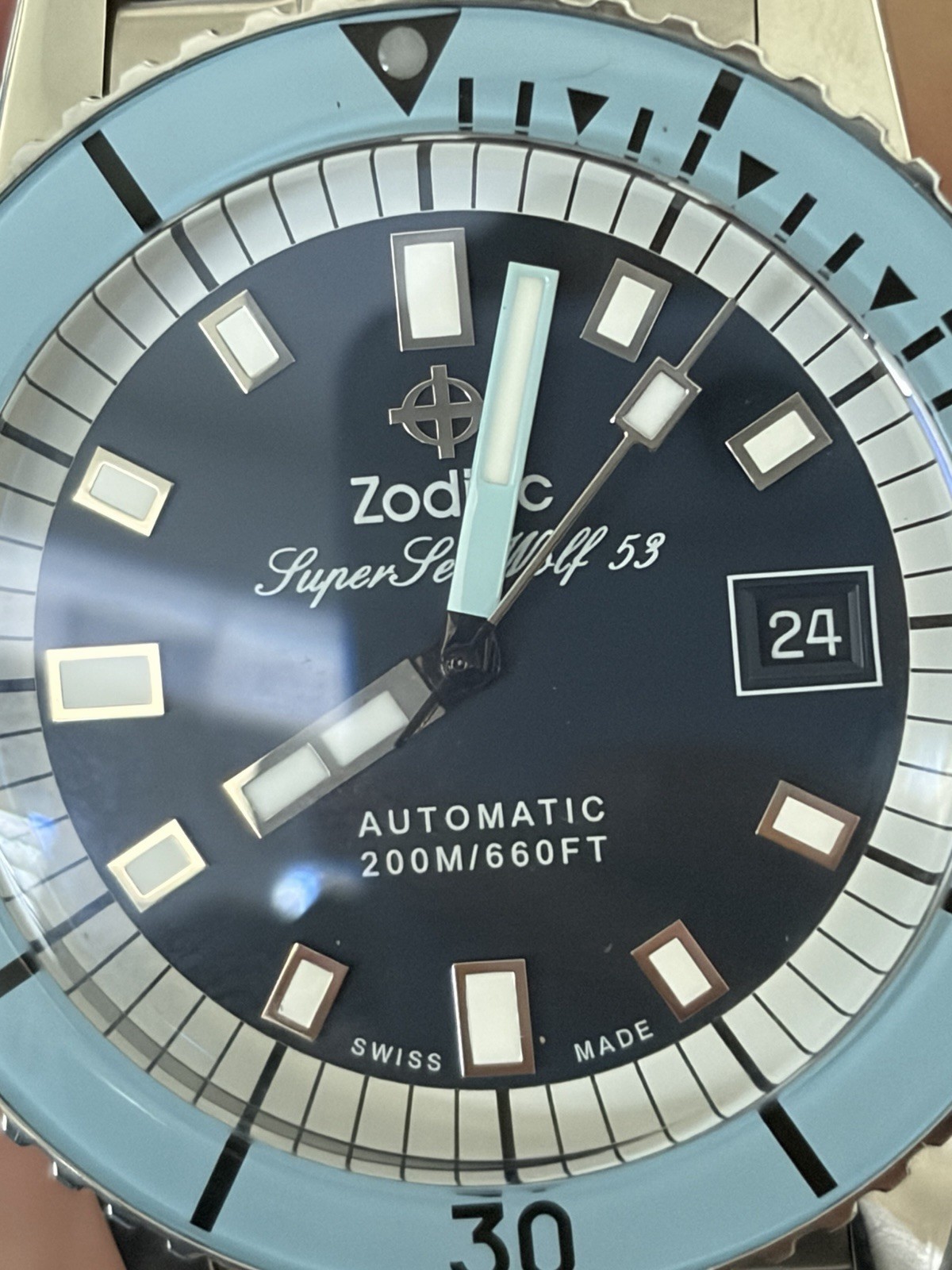 Zodiac Super Sea Wolf 53 Automatic Blue Dial 200m Diver Date Box/Manual