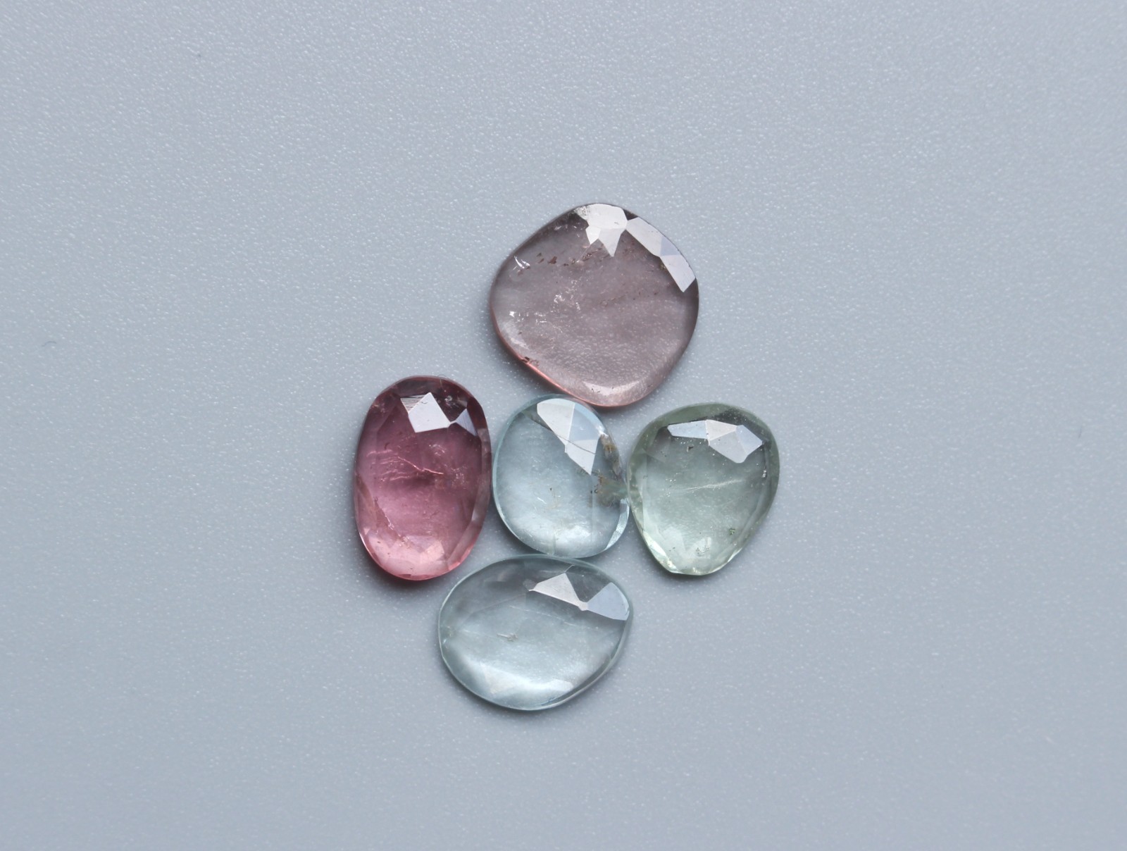 Aquamarine & Tourmaline Rose Cut Gemstone Natural Rose Cut Faceted Set 8To10MM