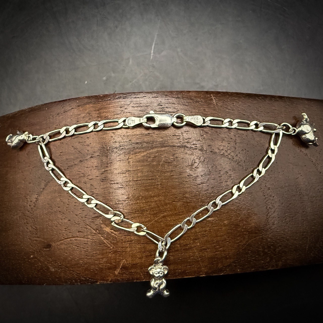 Italian Sterling Silver Charm Bracelet with Playful Animal Charms, 18cm