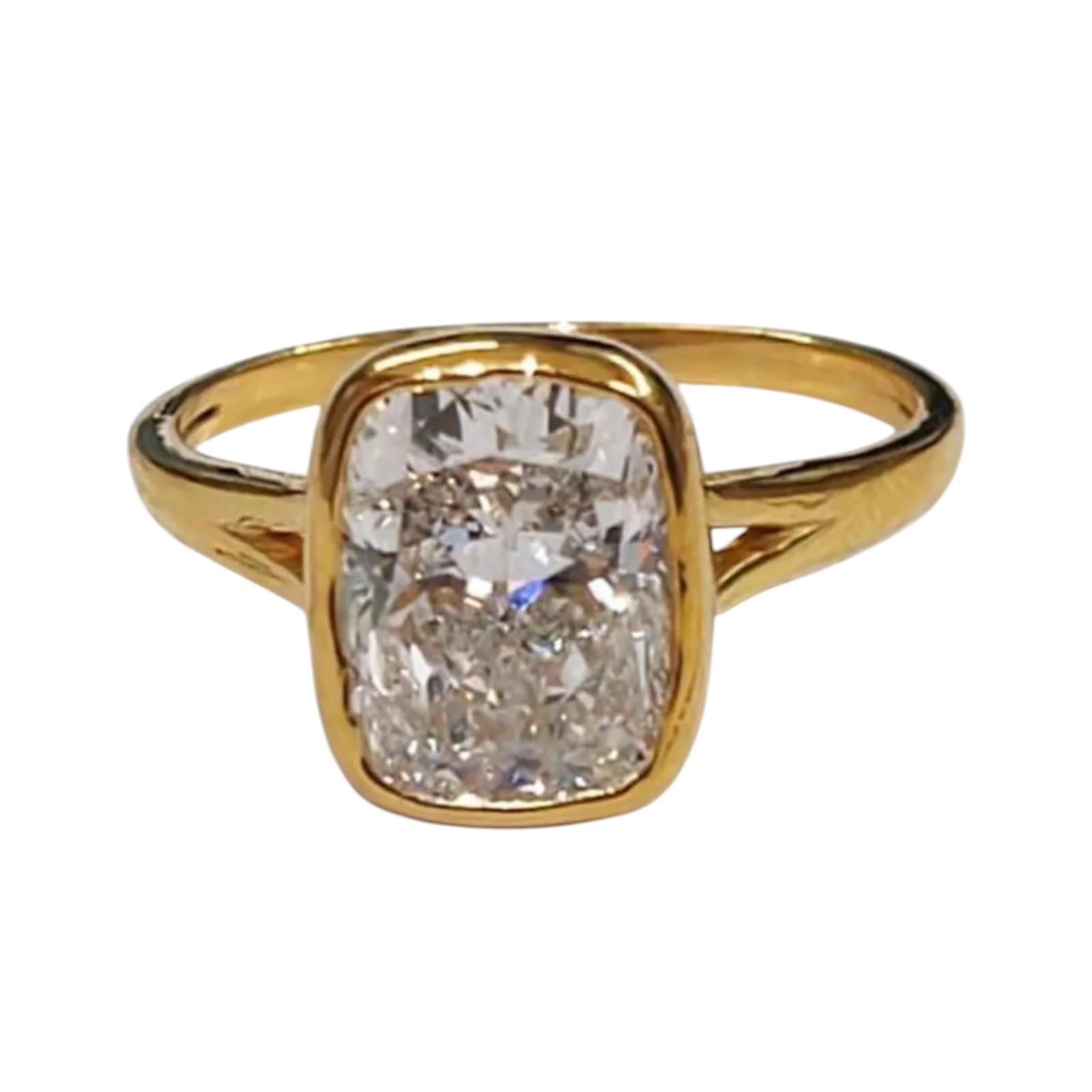 14k Yellow Diamond Engagement Solitaire Ring 3.00 CT Cushion Cut IGI Lab Created