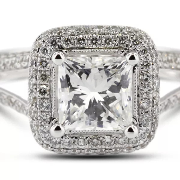 Engagement Ring 18K White Gold Halo Princess 3.04 Carat Lab-Grown Diamond G VS1