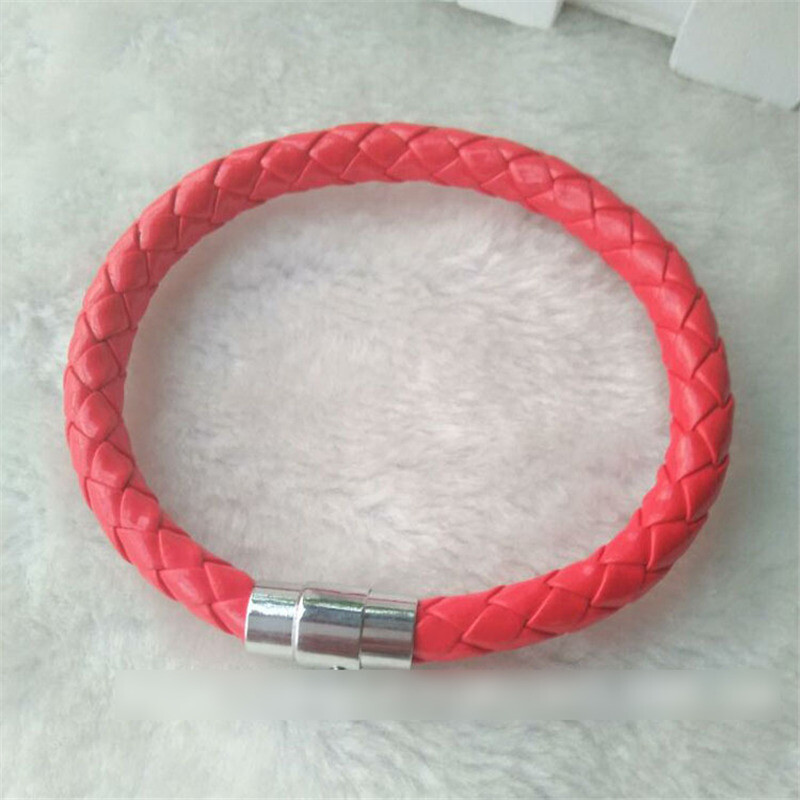Unisex Men Women Leather Bracelet Steel Magnetic Clasp Braided Wristband Rope