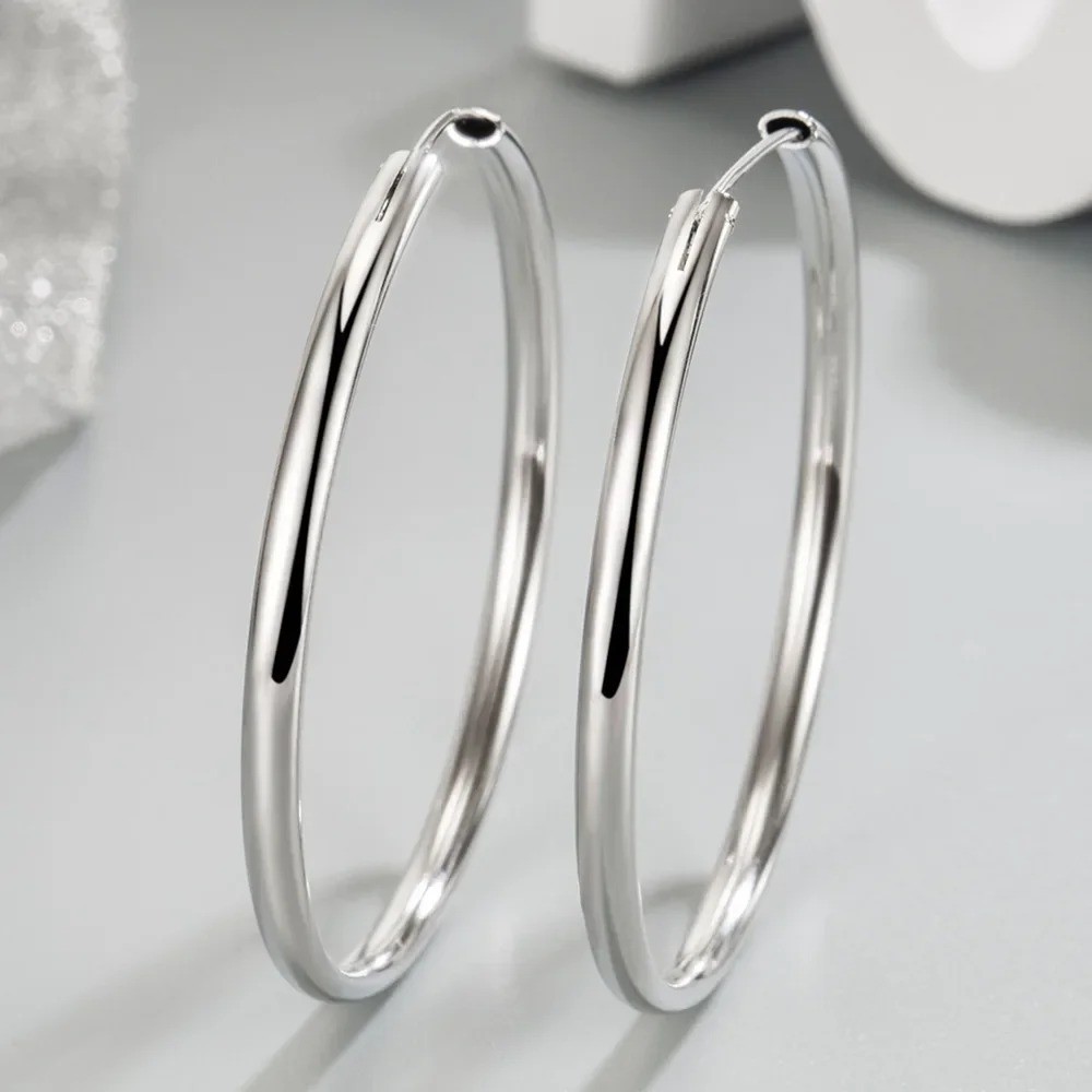 925 Sterling Silver Classic Round Hoop Earrings Lightweight Women’s Jewelry
