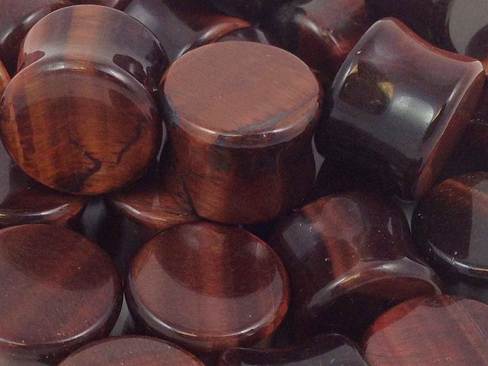 PAIR Red Tiger Eye Organic Stone Plugs Gauge – 3mm (8g) to 25mm (1″) available