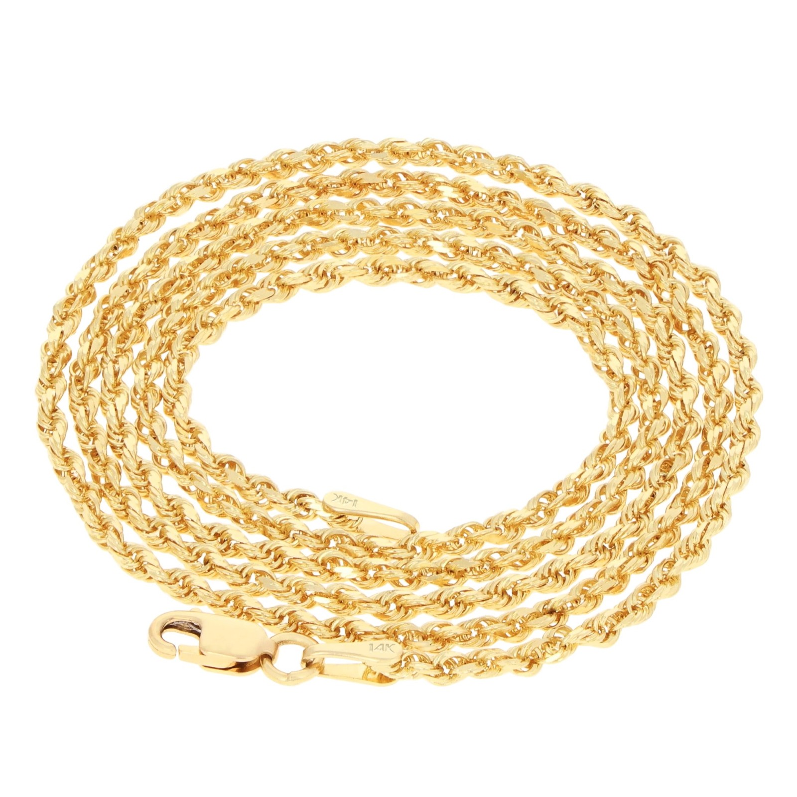 14K Yellow Gold Solid 1.8mm Diamond Cut Rope Link Chain Pendant Necklace 16″-30″
