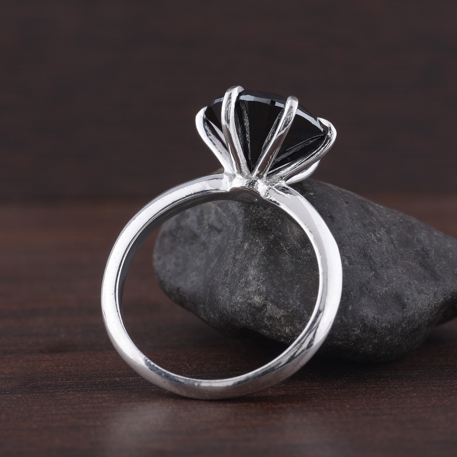 2 Ct Black Treated Diamond Ring 925 Silver 14K White Gold Over | 6 Prong Setting